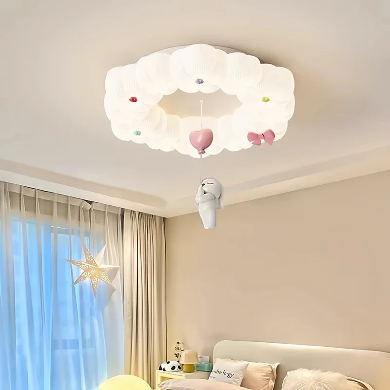 Medieval Bauhaus Cream Warm Princess Bear Rabbit Cloud LED Home Ceiling Light Lustre Lamps for Living Room Decoration Chandelier