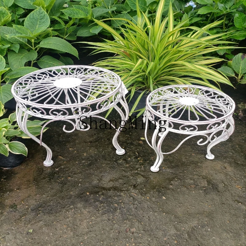

FG Balcony Flower Stand Outdoor Garden Decoration Floor Flat Iron Flower Stool Two-piece Set