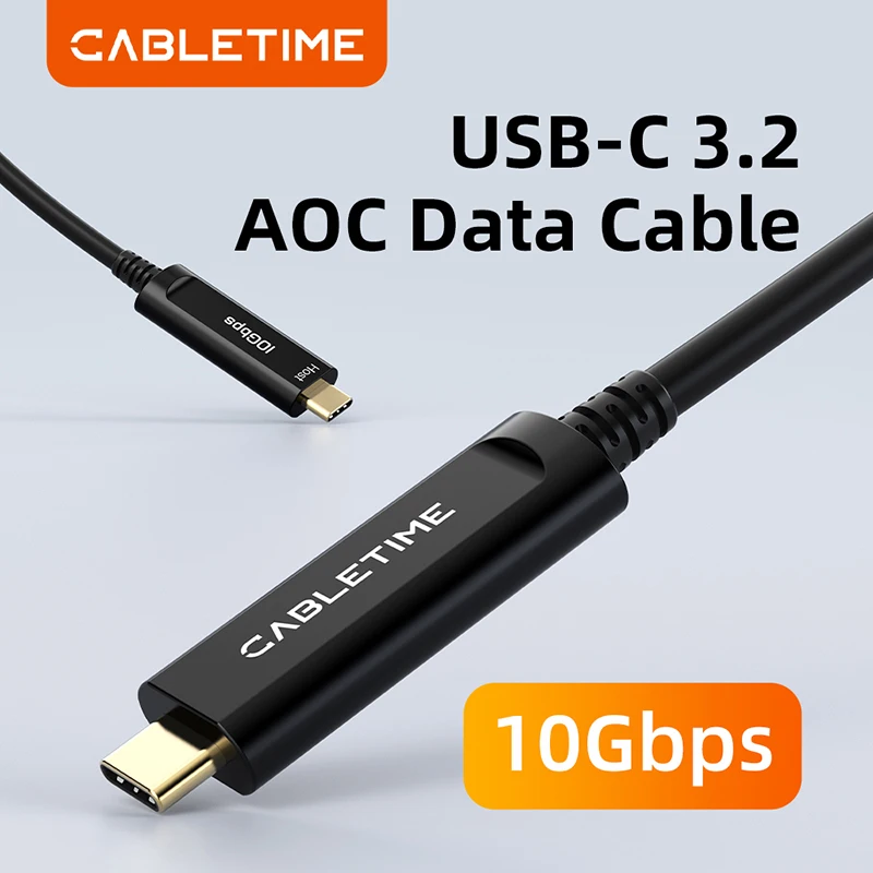 

CABLETIME USB C 3.2 Gen 2 Активный оптический кабель для передачи данных AOC Волоконный кабель для передачи данных USB C 10 Гбит/с 5 м/10 м/15 м для игровой камеры VR