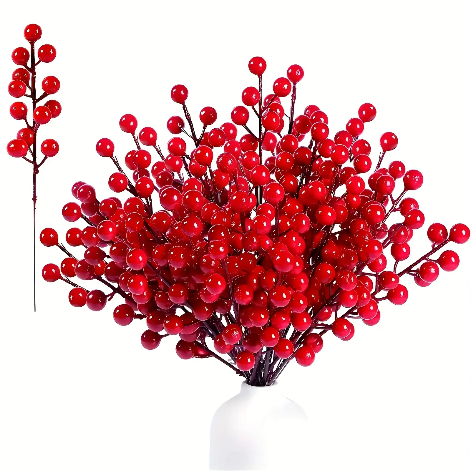 

10 20pcs Fake Red Berries Berry Picks Branch Pendant Stems For Christmas Tree Wedding Diy Crafts New Year'S Home Decor Flowers