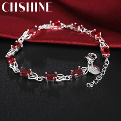 Hot new 925 Sterling silver Bracelets for women Wild red crystal chain fashion lady Wedding party Christmas gifts Jewelry