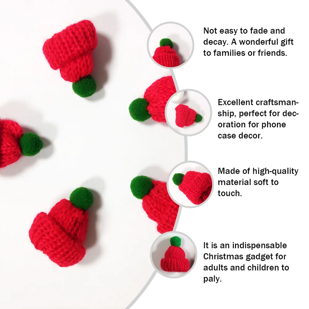 

20Pcs Mini Santa Hat Wool Knit Caps for Decorative Ornaments DIY Accessories Handmade Craft Projects Festival Holiday