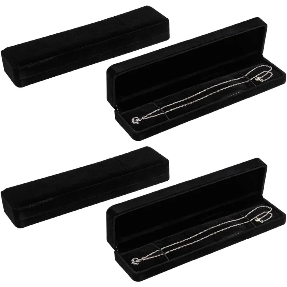 

4 шт., черный бархатный браслет, ожерелье, подарочная коробка, 8,6x2x1,2 дюйма, прямоугольные коробки для хранения ювелирных изделий для ожерелья, браслетов, часов