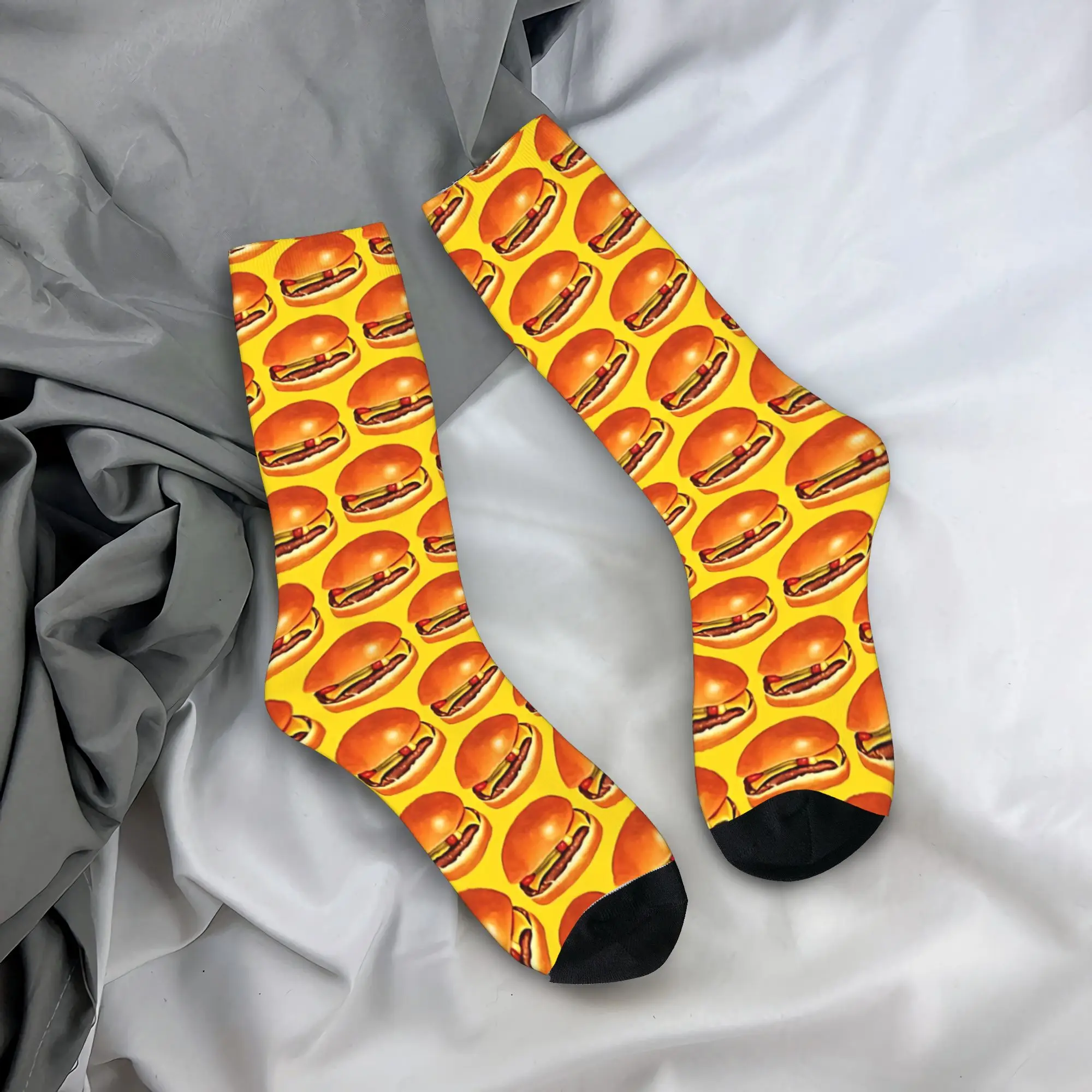 

Cheeseburger Pattern Yellow Socks Sandwich Novelty Stockings Winter Anti Sweat Men Socks Breathable Custom Outdoor Socks