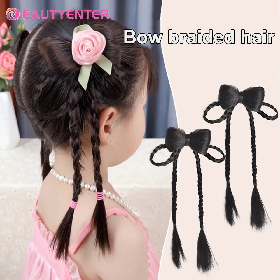 

Synthetic Wig Bow Braid Ponytail Grab Clip Antique High Ponytail All-match Fluffy Natural Micro-roll Long Braid Hair Accessories