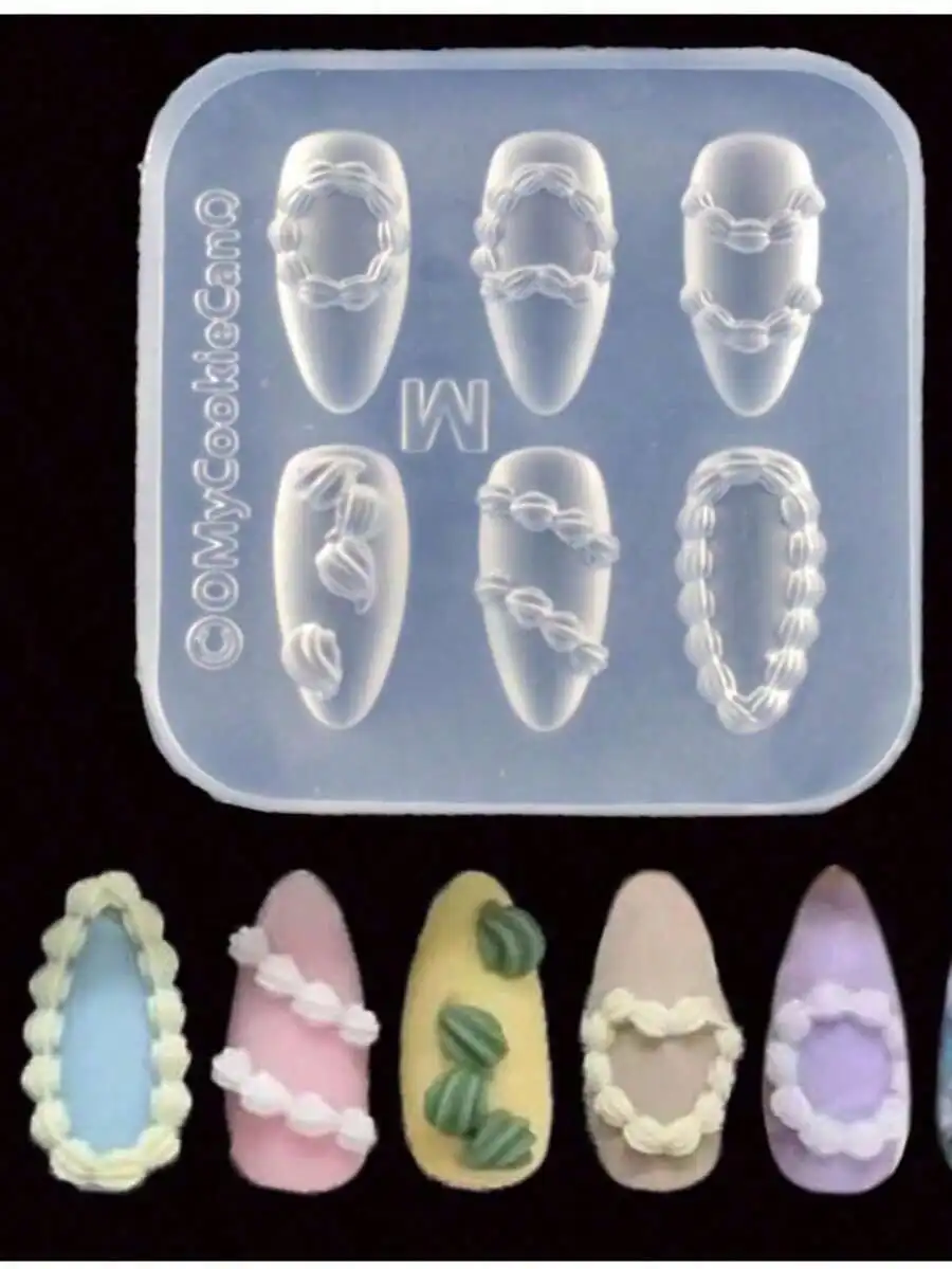 

1pc French Cream Ruffle Nail Art Mold, 3D Silicone Mold For Resin Crafts, Gothic Cake Lace Ruffle Cream Striped Bow