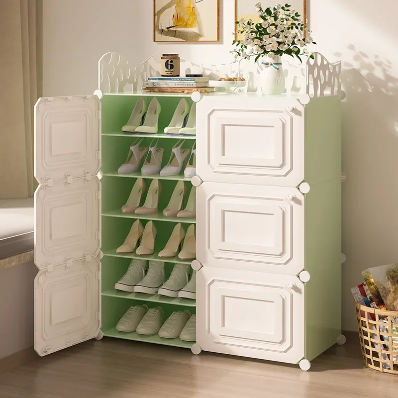 Simple shoe rack, plastic shoe cabinet storage artifact, dustproof, large capacity, space-saving assembly, door household e****m