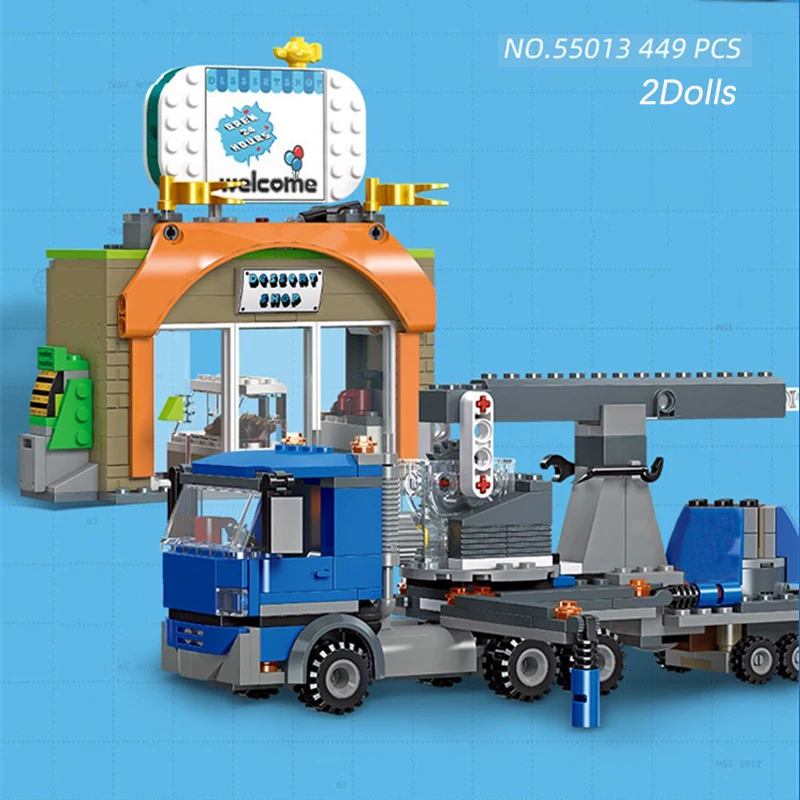 Street View Installed Billboard Crane Car Building Blocks Creative Expert City Hoist Vehicle Bricks Model Toy For Kid Gift