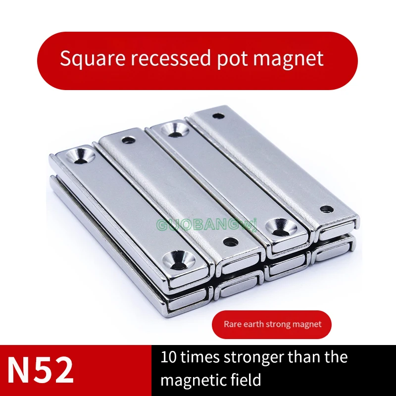 

Powerful Square Countersunk Pot Magnet, Long Strip Magnetic Suction Cup with U-Slot Built-in for Secure Holding