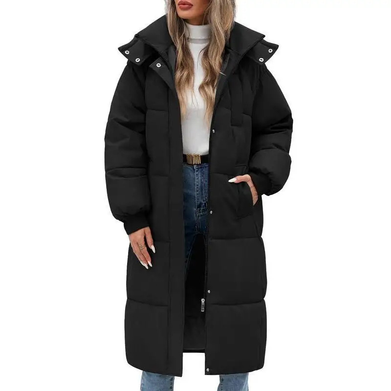 Women's Long Quilted Jacket Winter Thick Warm down Jacket Regular Thickness No Hat Design Fashionable Ladies' Outerwear