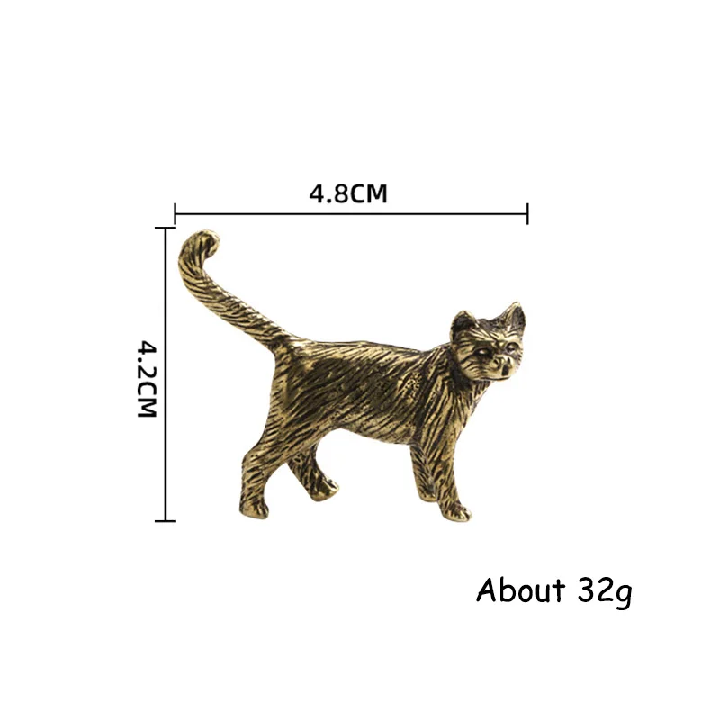 Cute Little Shrewd Cat Small Statue Creative Solid Brass Childish Animal Kitten Miniature Figurine Ornaments Retro Home Decors