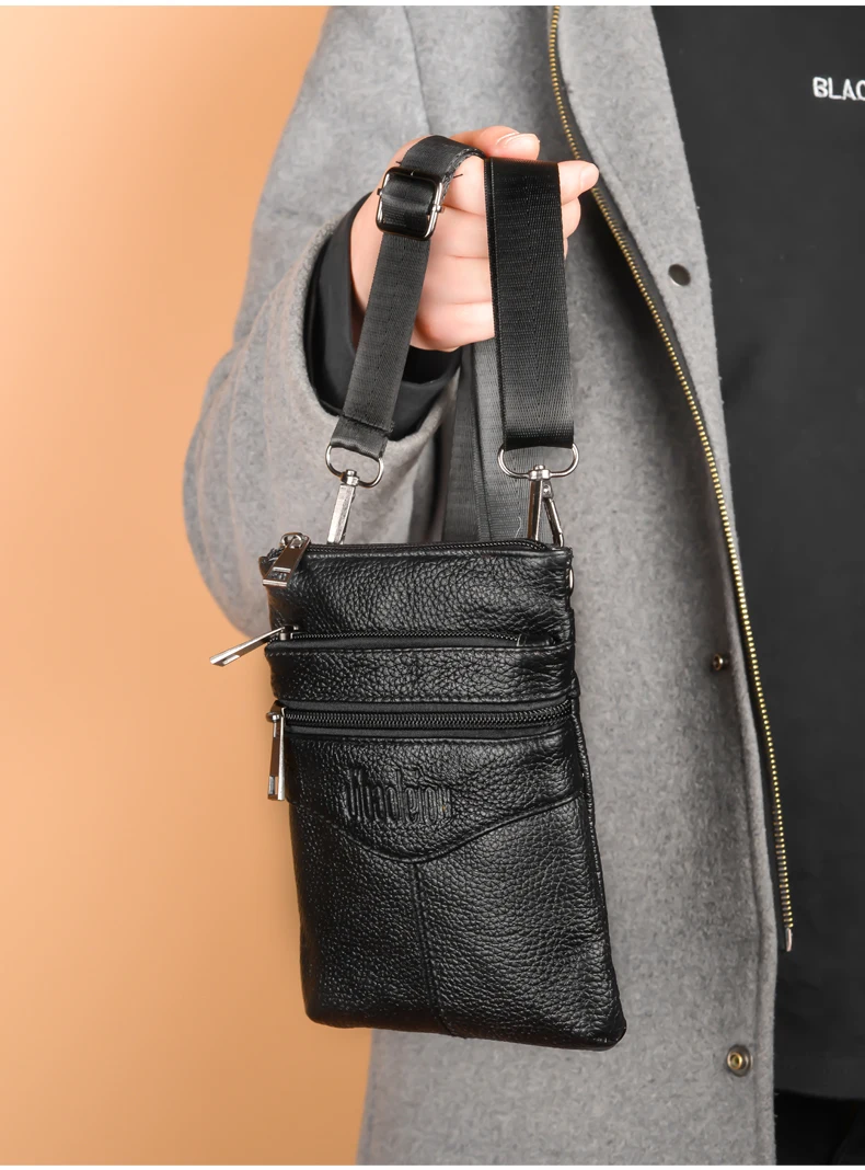 Echte Leder-Herren-Umhängetasche Hochwertige Business-Messenger-Tasche Mini-Hüfttasche mit Großer Kapazität – Detail 9