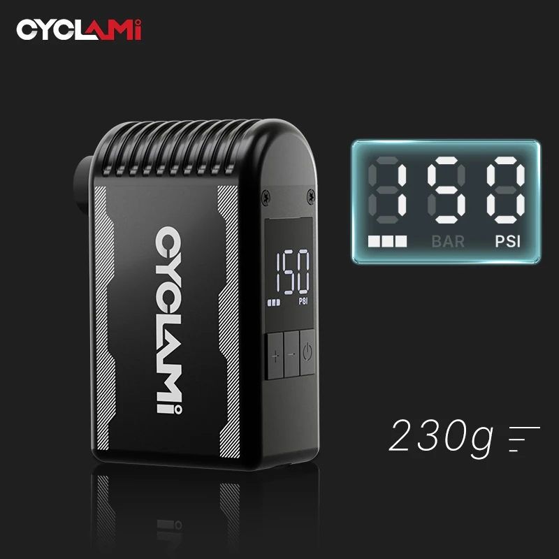 

CYCLAMI A2 MAX Aluminum Alloy 150 PSI Bike Electric Pump Portable Bicycle Air Rechargeable Tire Inflator Schrader Presta Valve