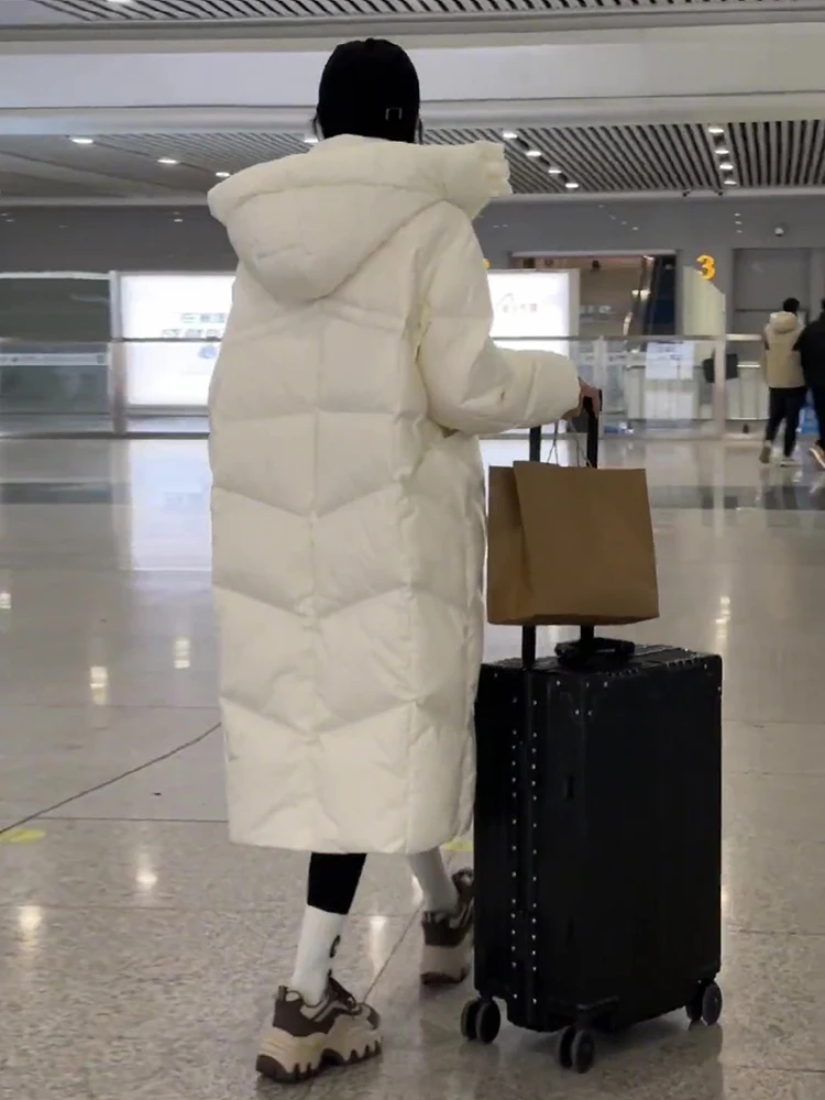 

Winter New Faionable Long Over-Knee White Du down Jaet Women's Loose Outerwear Korean Sle Commute Memory Fabric