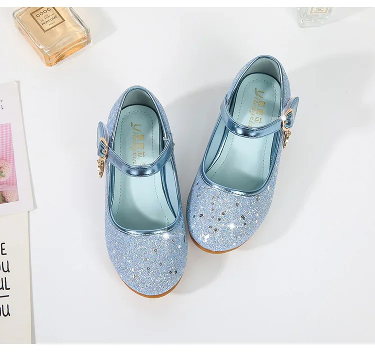 Zapatos de princesa de tacón alto para niña, Cosplay de Halloween, vestido de fiesta brillante para niños, zapato de cuero para uniforme escolar, boda