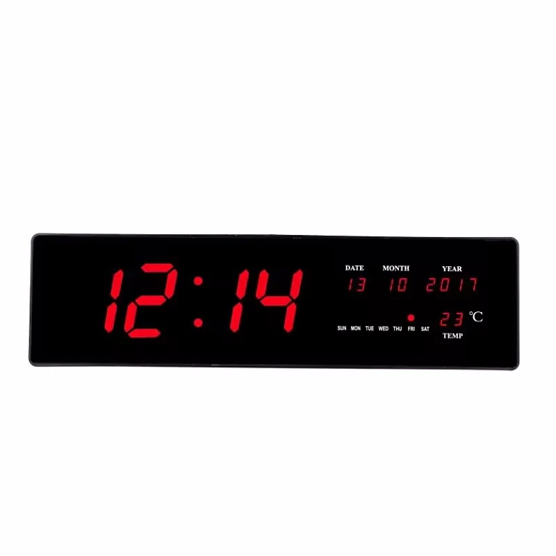 49x13x3cm Large Digital Wall Clock Power-off Memory Table Clock 12/24H Plug-in Electronic LED Clock with EU/US/UK Plug