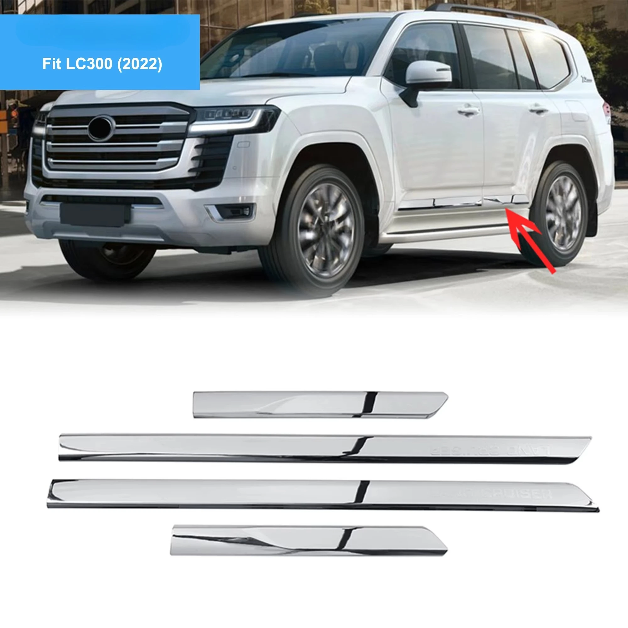 

Chrome Side Moulding Side Door Body Trim Fit Toyota Land Cruiser 2022 LC300