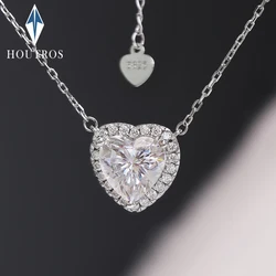 1-4 Carat Heart Cut Moissanite Halo Pendant Necklace for Women 925 Sterling Silver Love Necklace Anniversary Gift Fine Jewelry