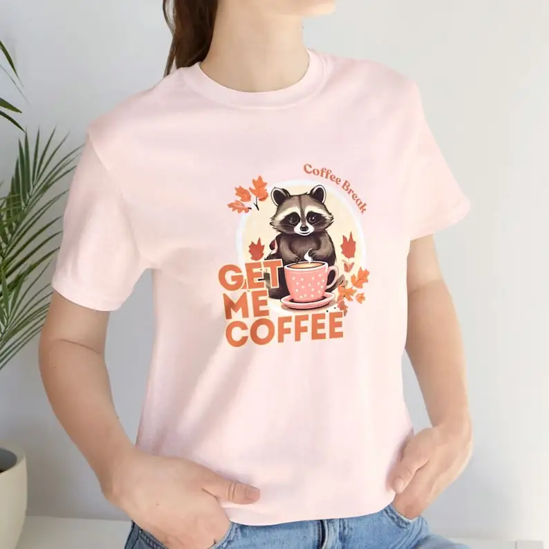 

Racoon Crewneck Coffee Lover Tee: Cute & Comfy Girls Shirt, Soft Cotton Coffee T-shirt