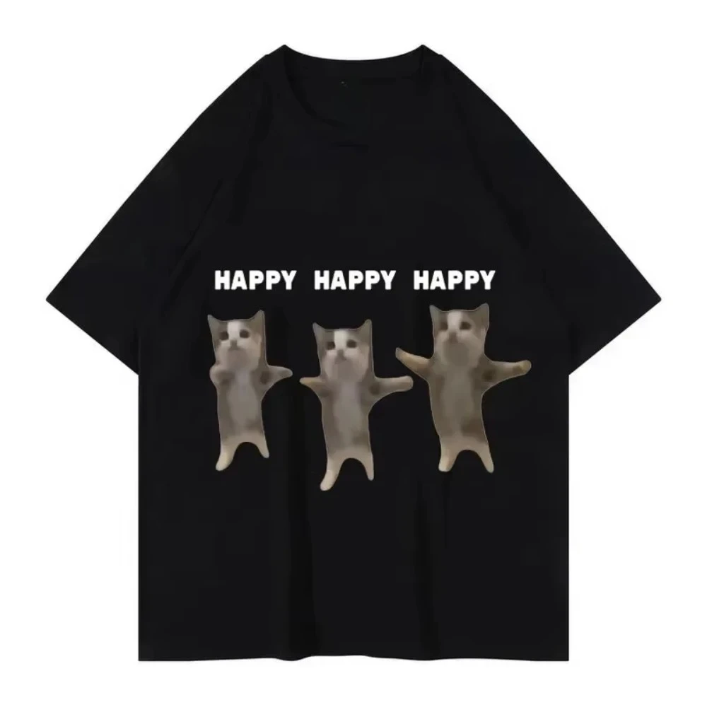 

Funny Cute Cat Meme Graphic TShirt Happy Dance Cat Print Short Sleeve T-shirt Fashionable Daily Attire Women Casual TShitrs Y2K