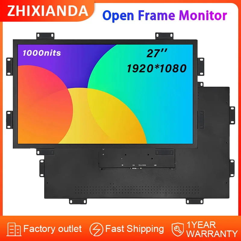 

Outdoor 1000nits 27 inch 1920*1080 VESA Wall Mount Open Frame Monitor LCD Touch Screen Display Metal Shell for Industry Used