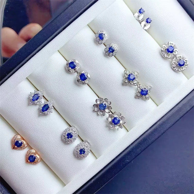 

Серьги-гвоздики из стерлингового серебра 925 пробы с натуральным сапфиром для женщин, рождественский подарок, ювелирные изделия Gorgous Girl, подарок на день рождения