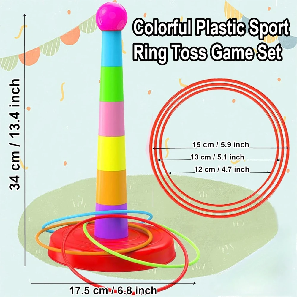 Colorful Plastic Sport Ring Toss Game Set for Kids, Outside Toy Family Christmas Party Games Gifts, Kids Sports Educational Toys