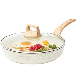 DONNOR Frying Pan With Lid Nonstick Induction Cooking Skillet Granite Egg Pan Omelet Pans with Heat-Resistant Handle JT280