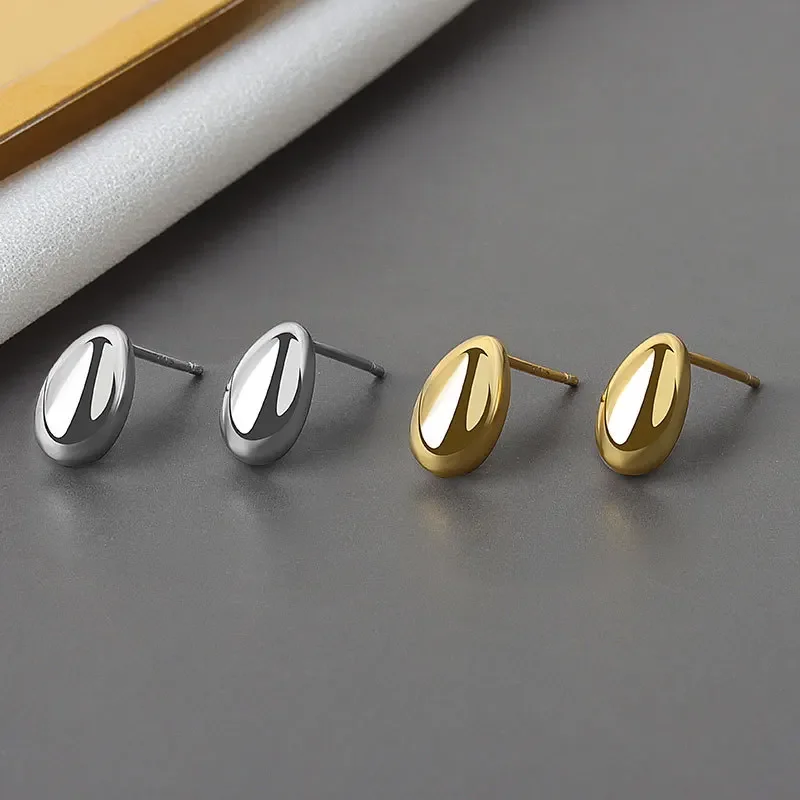 

925 Sterling Silver Ear Studs for Women Trendy Jewelry Simple Gold Plated Party Accessories Gifts Elliptic WaterDrop Earrings