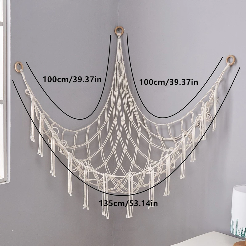 1PCS Hand-woven Rope Corner Storage Triangle Toy Net Bedroom Corner Storage Net Toy Doll Hammock Background Wall Room Decoration