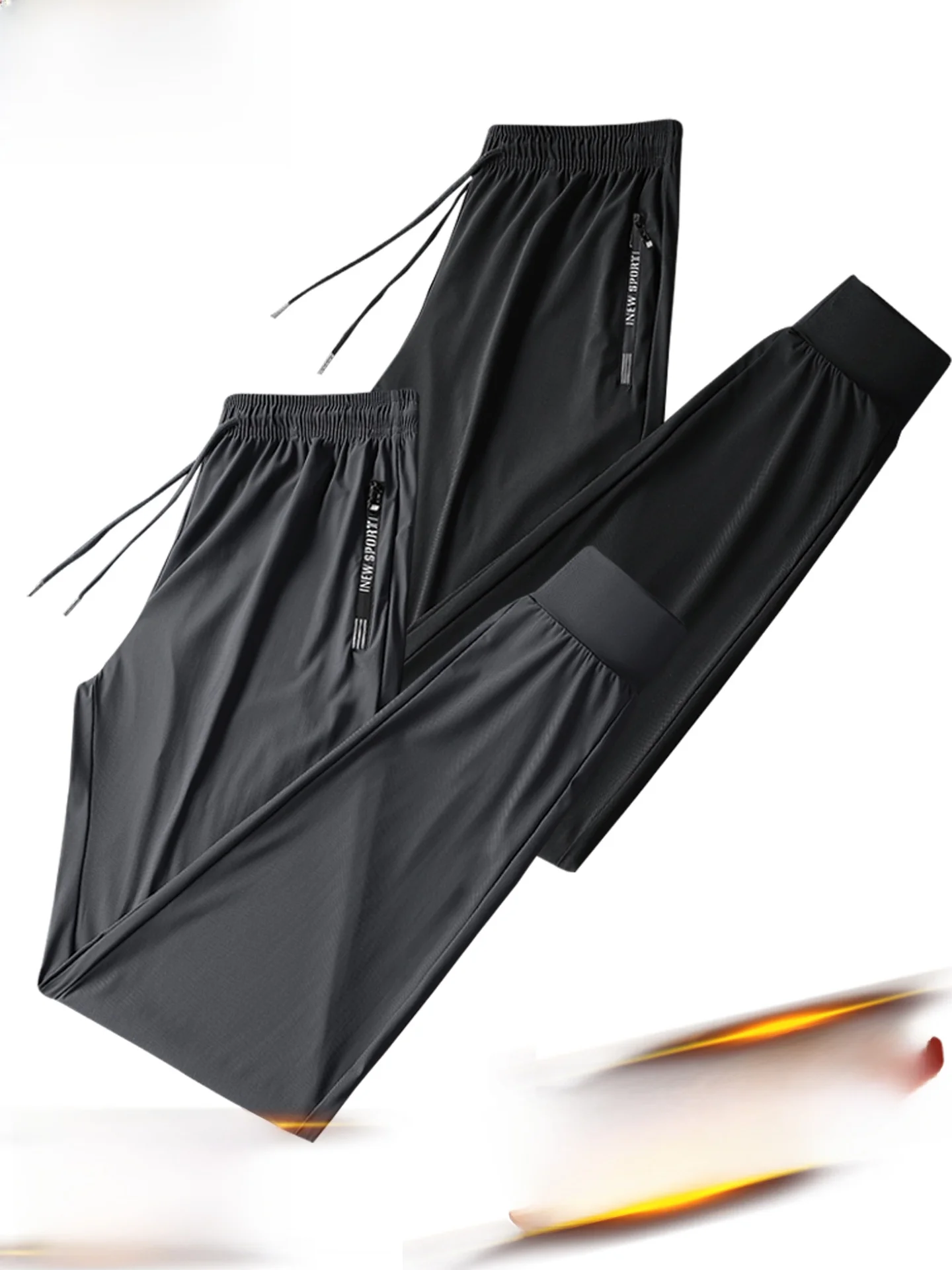 Ice Silk High Elastic Casual Pants Men's Cuffed Thin Sports Long Pants Breathable Qui Dry Loose Fit Summer New Arrival