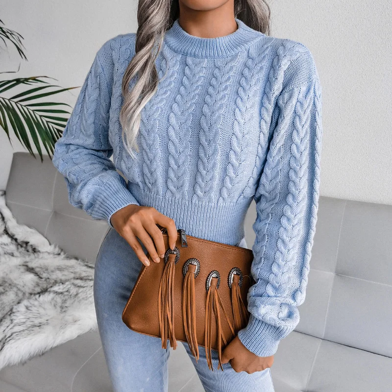 Autumn twist knit Sweater women pullovers winter new waist knitted Short long sleeve sweater women\'s clothing  2022 jumpers tops