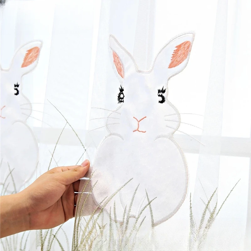 White Cartoon Rabbit Sheer Tulle Curtain Window Curtain For Children Bedroom Curtain Girls Princess Bedroom Tulle Decor Cortinas