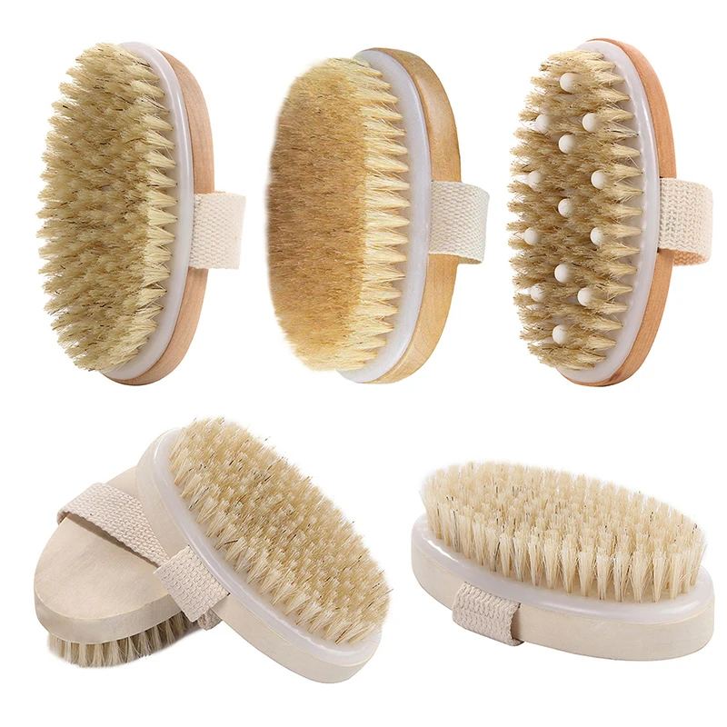 Natural Bristle Brush Soft Wet Dry Skin Body SPA Brush Bath Massager Shower Brushes Exfoliating Smoothing Skin Care Health Home