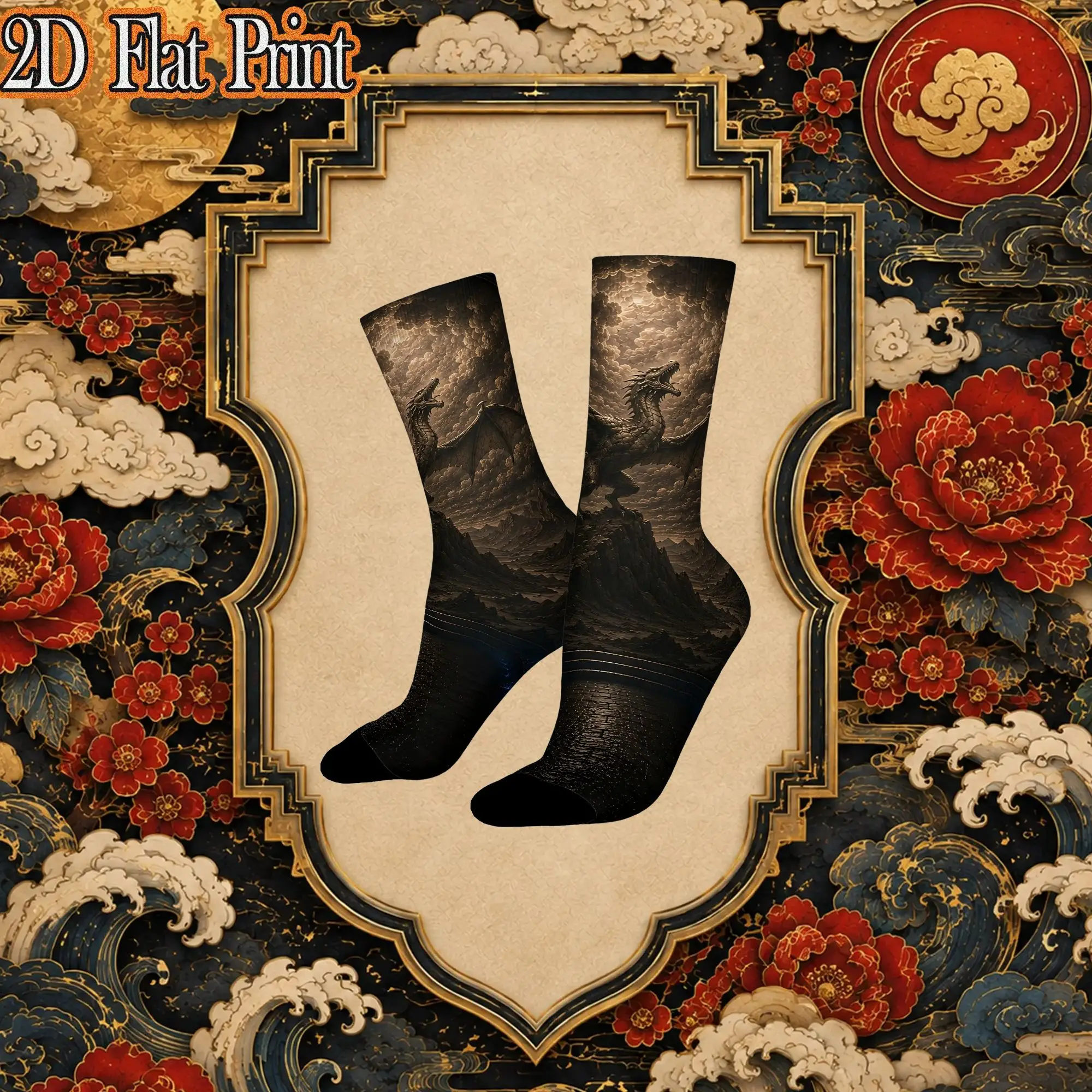 Fashion Retro Dark Dragon Chamber Graphic Crazy Men's  CrewSock Unisex Primal Hunter Funny Mid-Calf Socks
