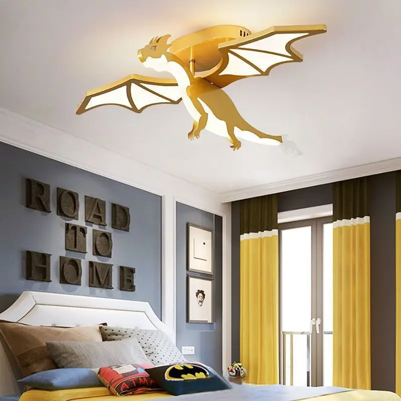 Modern Ceiling Chandelier Golden Dragon LED Lights Children Creative Bedroom Lamp Study Restaurant Room Decoration Ceiling Light