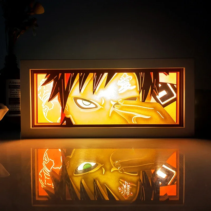 3D Anime LED Light Box Naruto Uzumaki Gaara Uchiha Obito Itachi Kakashi Action Figure Toys Room Decor Paper Carving Lamp Gift