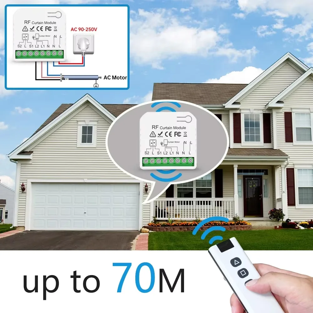433Mhz Wireless Roller Shutter Motor Blind Switch 70M Remote Control Range for Electric Windows Curtain Blinds, No Wifi(5 in 1)