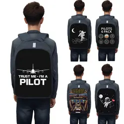 Pilots 6 Pack Flight Simulator Backpack Fighter Plane Kids Rucksack Planet Astronaut School Bags for Teenager Women Laptop Bag