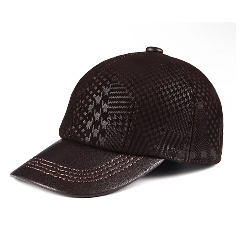 

2024 Spring/Winter Man Genuine Leather Print Baseball Caps Male Casual Sheepskin 55-60 Adjustable Warm Sprot Flight Hats