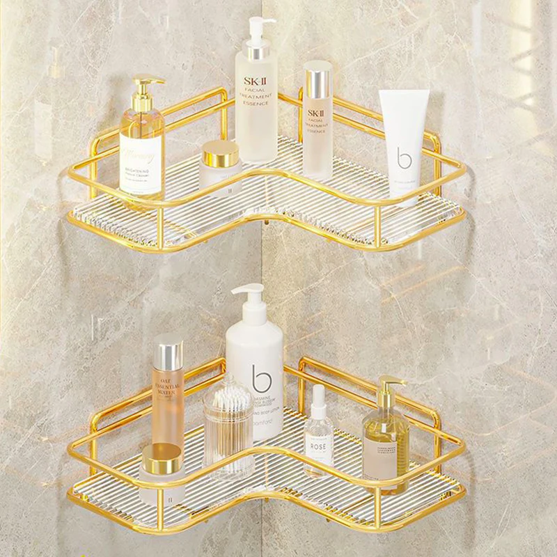Luxury Acrylic Bathroom Shelf without Drilling Corner Shelf For Shower Kitchen Toilet Skincare Organizer Bathroom Accessories