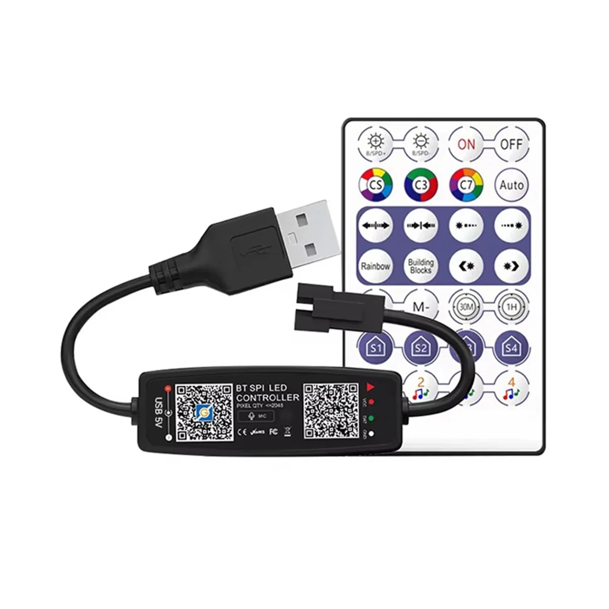 AT53 WS2812B 컨트롤러 원격 제어 블루투스 음악 APP 제어 픽셀 LED 스트립 조명 SK6812 WS2811 WS2812 USB 5V
