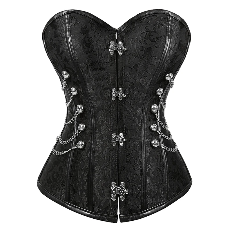 Gothic Corset Top Plus Size Steampunk Corsets for Women Goth Clothing Corset Faux Leather Corset Bustier Strapless Black