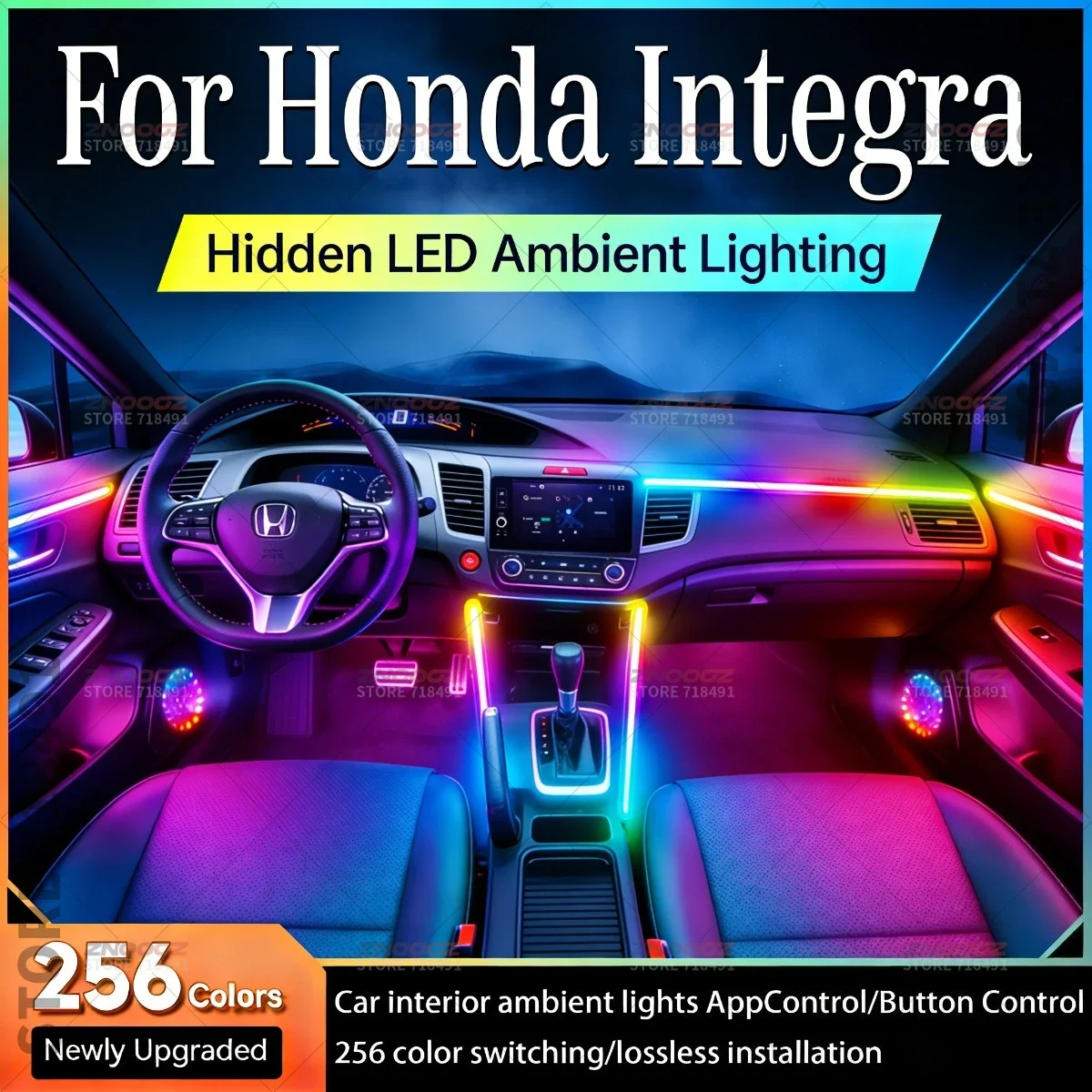 22in1 RGB Car Interior Acrylic Car Ambient Lights RGB Hidden Acrylic Strip Decoration Atmosphere Accessories For Honda Integra
