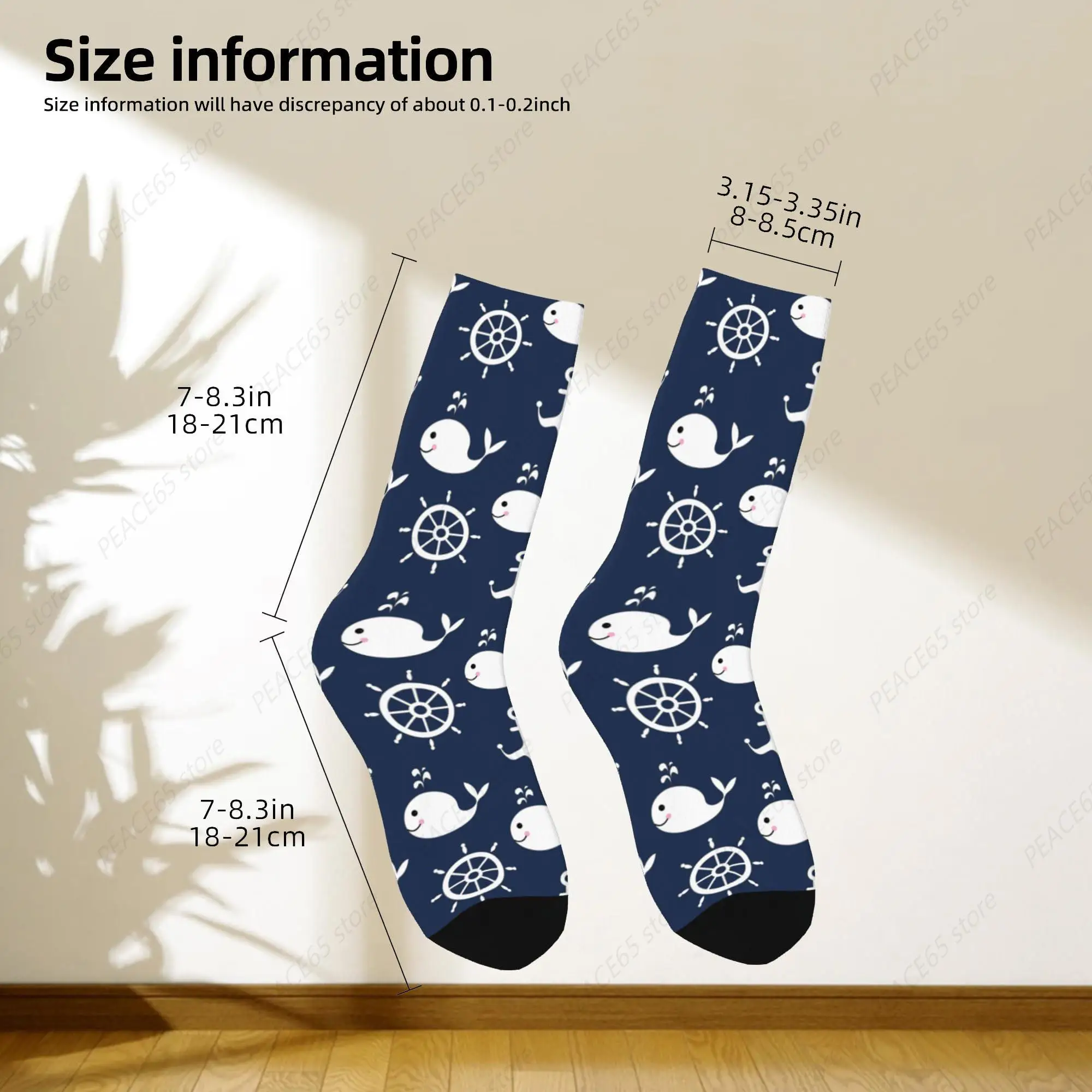 Maritime Whales Nautical Anchor Wheel Crew Socks, Cool & Funny Socks for Women Men, Gifts Ideal