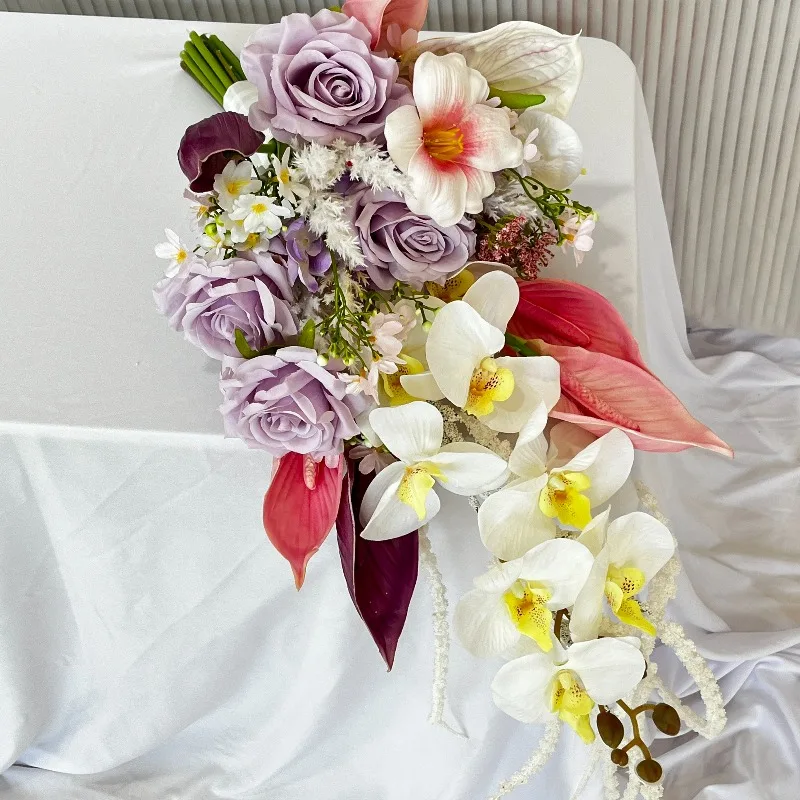 

Waterfall simulation flower wedding bride bouquet photo studio photography props couple certificate bouquet engagement girlfrien