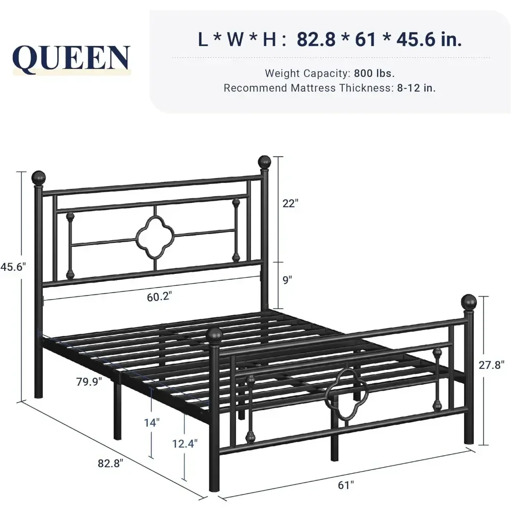 Metal Platform Bed Frame with Victorian Vintage Headboard and Footboard/Mattress Foundation/Bed Storage No Box Spring Needed