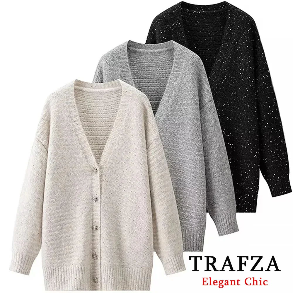 

KONDALA Women Casual Loose Cardigan Coat Knitted V-Neck Single Breasted Long Sleeve Cardigan 2025 Fall Winter Elegant Female Coa