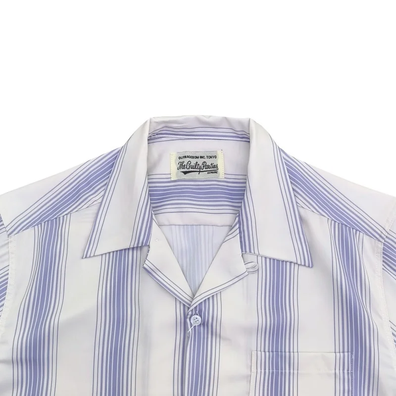 Japanese Patchwork Stripes Brand WACKO MARIA Shirt Summer Street Versatile Mens Womens Casual Short Sleeve Shirt
