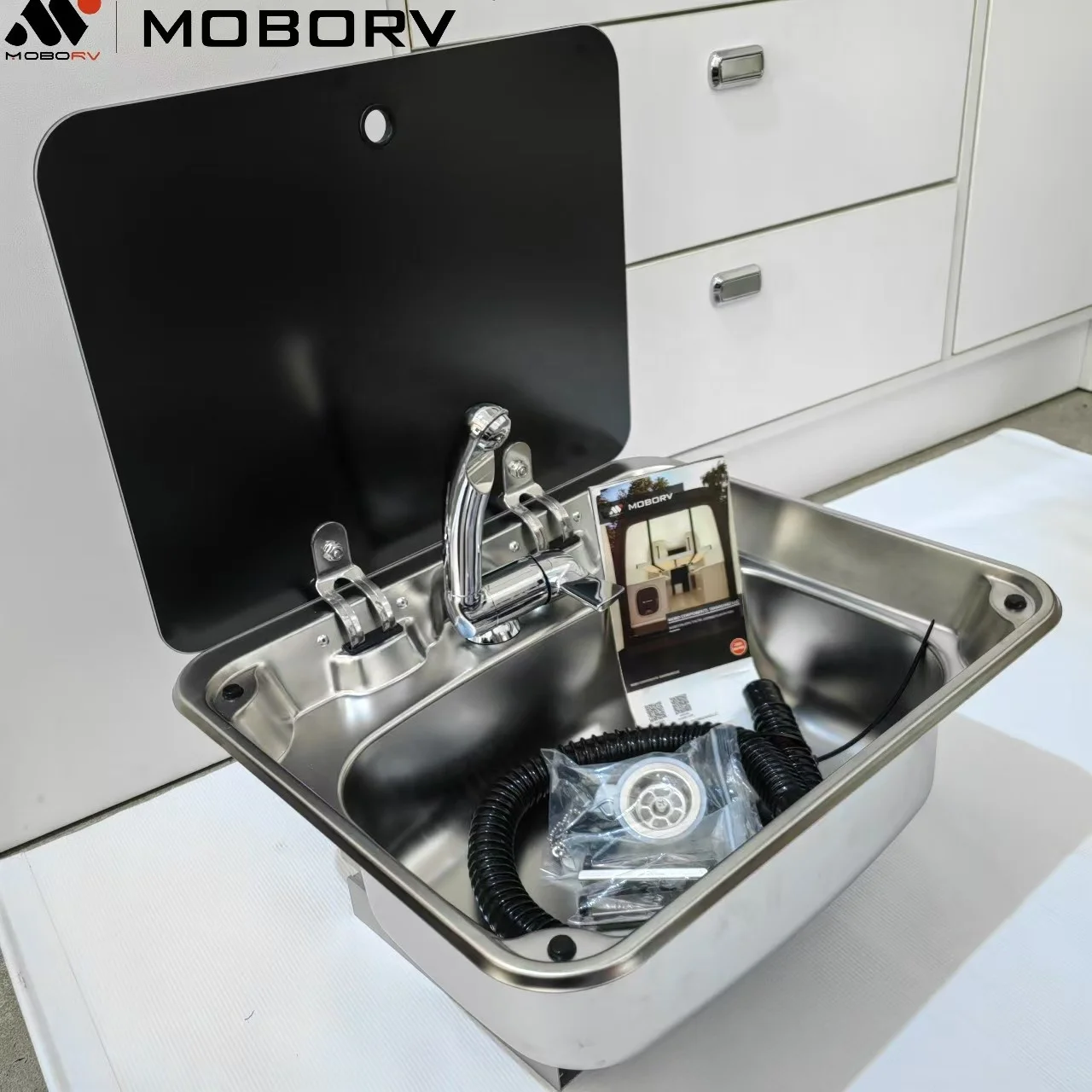 

Silver RV Sink Stainless Steel 12V Faucet Included for Caravan RV Kitchen Interior Accessories Camper Van Conversion Kit For RV